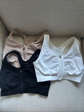 Front-Zip Racerback Sports Bra - Black, White & Nude